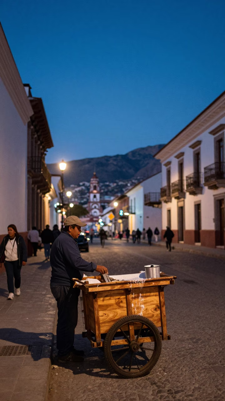 La Paz Bolivia Blue Hour Street Scene With Wood Grain And Soap Residue in in La Paz, Bolivia