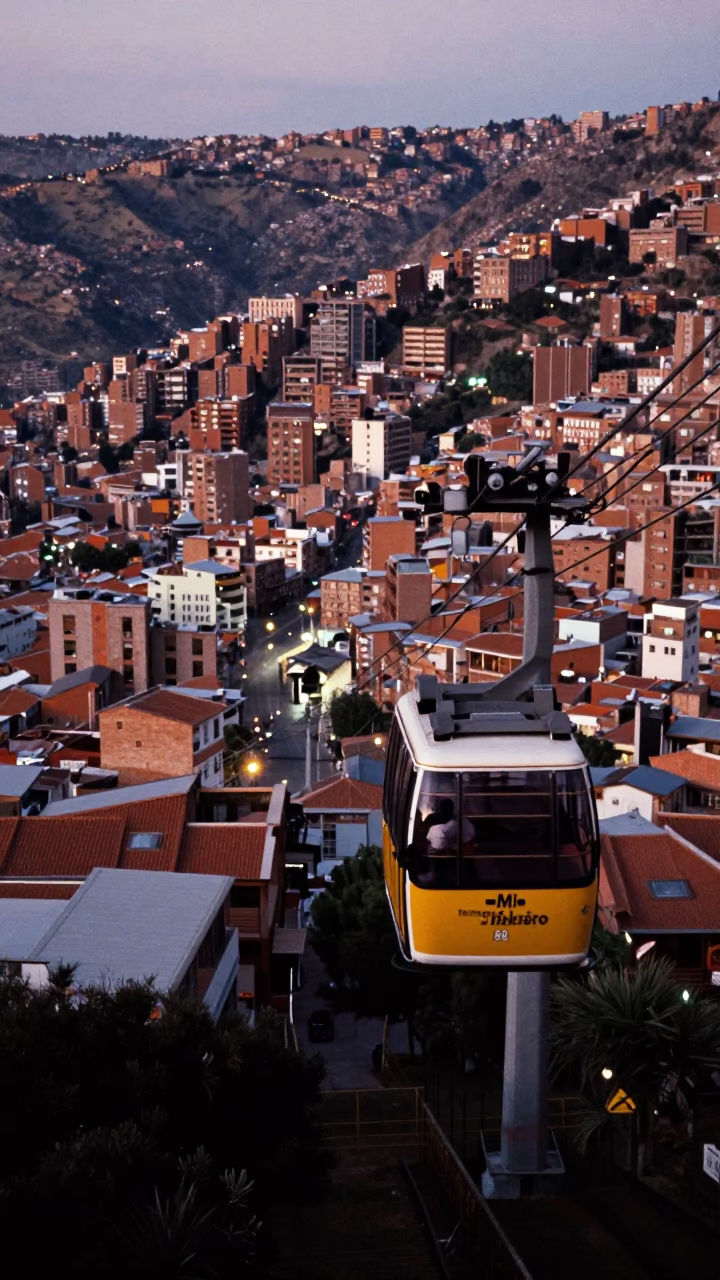La Paz Bolivia Early Evening Funicular Cable Car Ascent Urban Landscape View in in La Paz, Bolivia