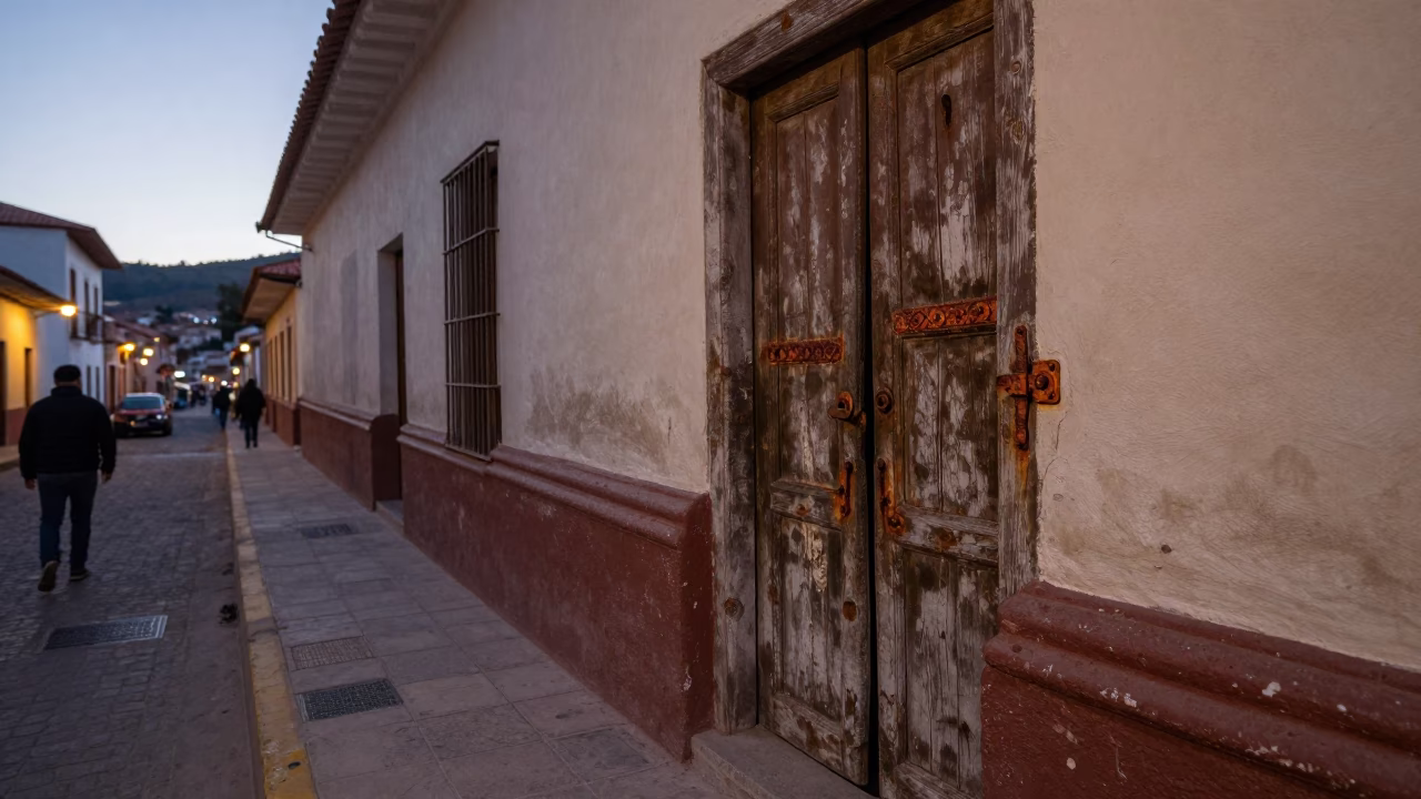 La Paz Bolivia Early Evening Street Scene with Rusty Hinges and Local Life in in La Paz, Bolivia