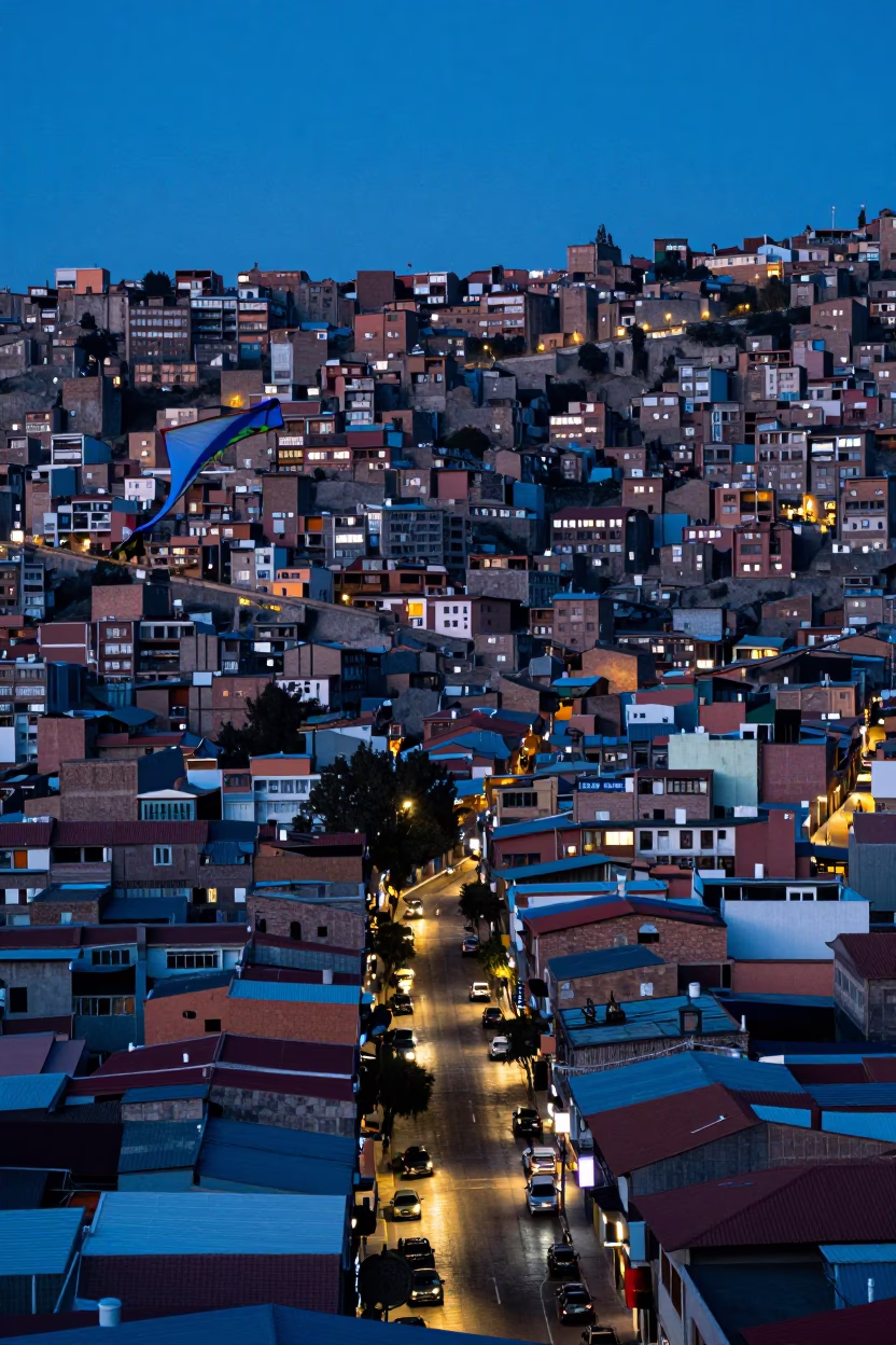 La Paz Bolivia Nautical Dawn Street Scene with Kite Festival and Urban Landscape in in La Paz, Bolivia