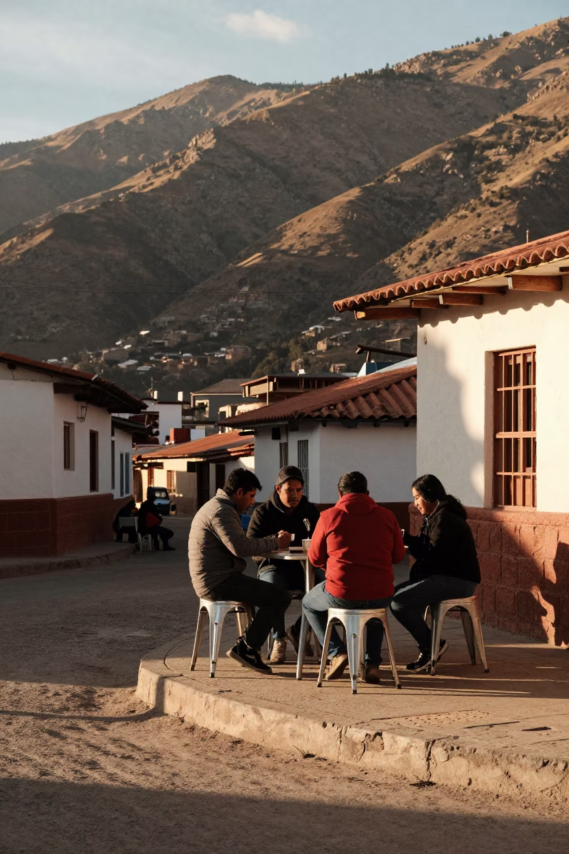 La Paz Bolivia Street Corner Afternoon with Metal Stools and Local Life in in La Paz, Bolivia