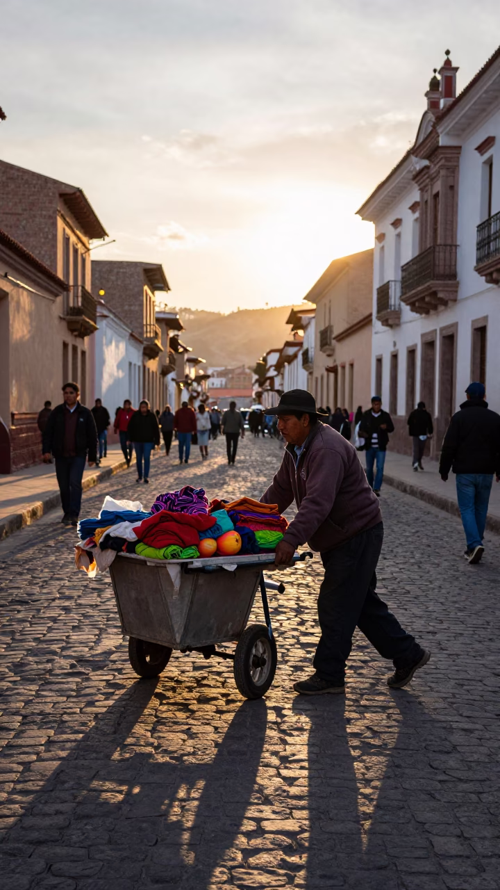 La Paz Bolivia Street Vendor Rolling Cart Evening Activity in in La Paz, Bolivia