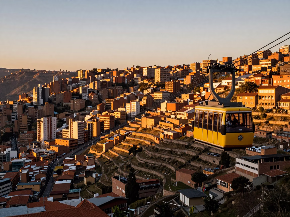 La Paz Bolivia Sunset Monorail Cable Car Cityscape View in in La Paz, Bolivia