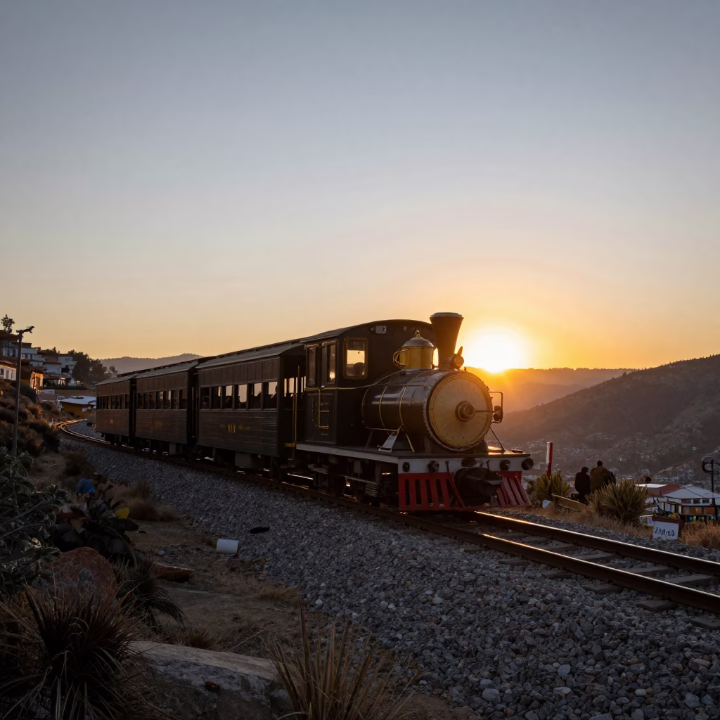 La Paz Gauge Train at As The Sun Drops Toward The Horizon in in La Paz, Bolivia