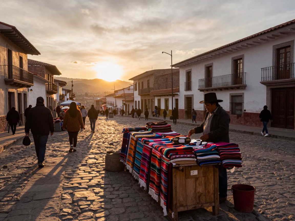La Paz Market Scene at As The Sun Drops Toward The Horizon in in La Paz, Bolivia