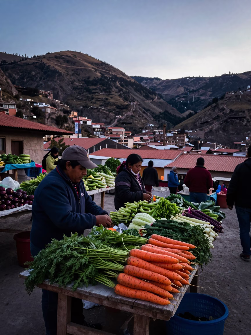 La Paz Market Scene at Sunrise Light in in La Paz, Bolivia