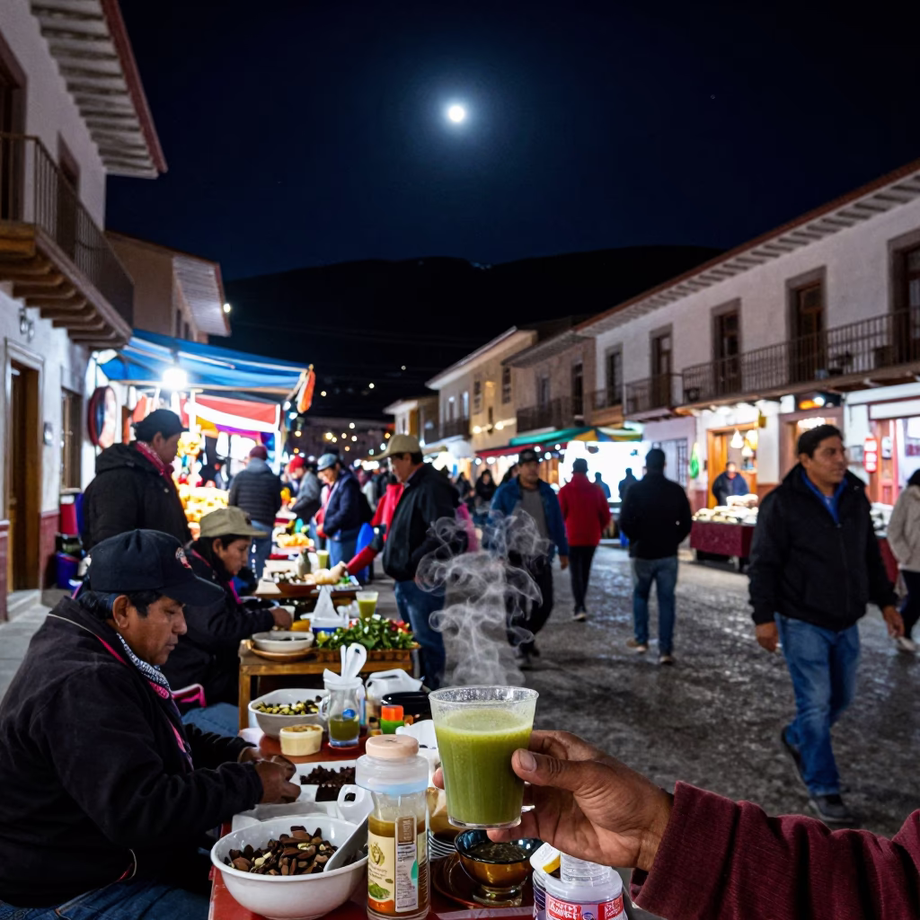 La Paz Market Scene at The Deepest Night Sky Light in in La Paz, Bolivia