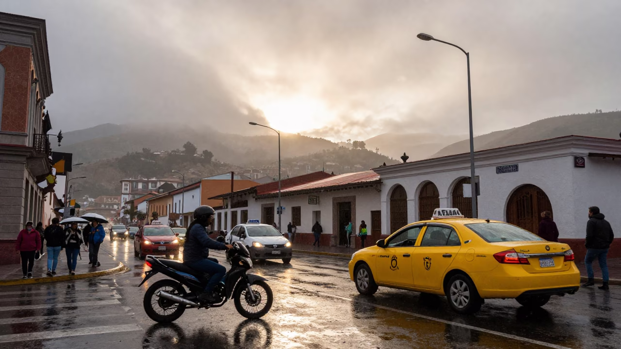 La Paz Motorcycle at As First Light Reaches The Scene in in La Paz, Bolivia