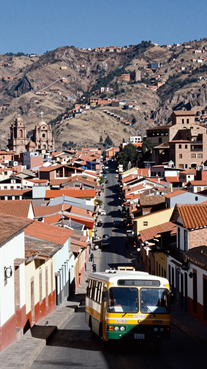 La Paz Mountain Architecture at The Flat Glare Of Noon Light in in La Paz, Bolivia