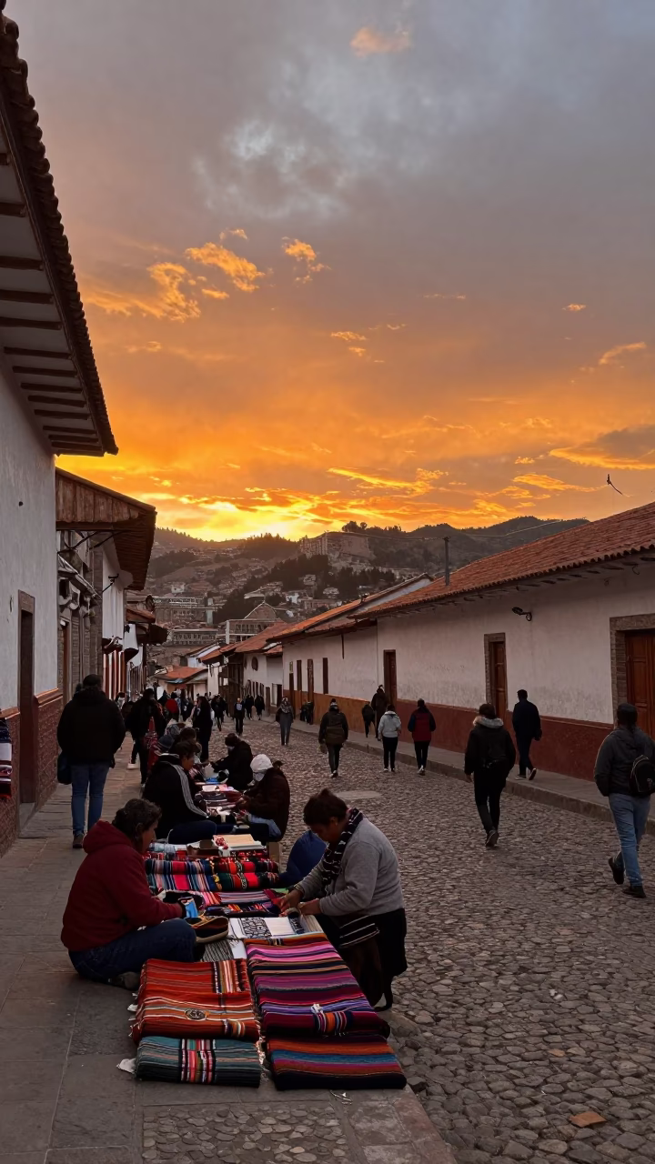La Paz Street Scene at As The Sun Drops Toward The Horizon in in La Paz, Bolivia