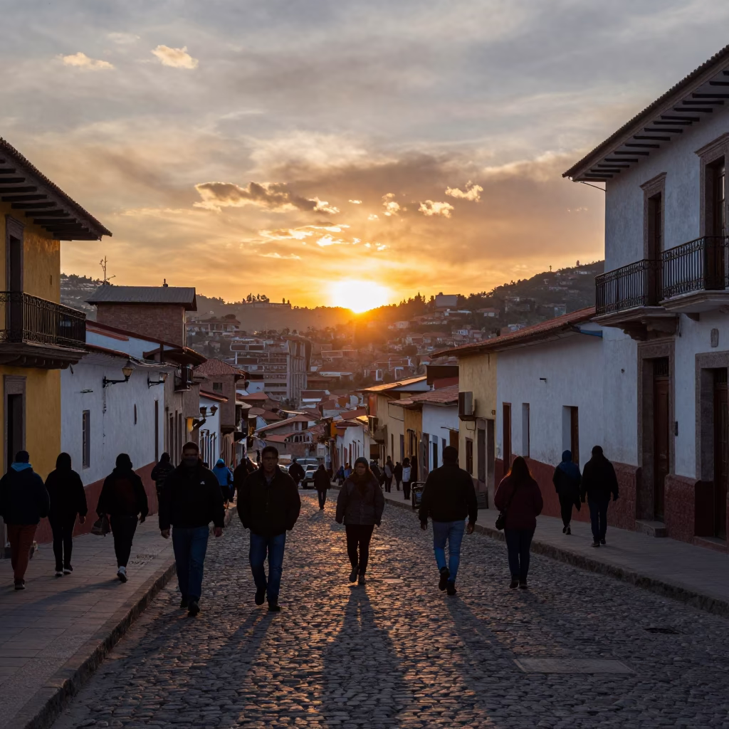 La Paz Street Scene at As The Sun Drops Toward The Horizon in in La Paz, Bolivia