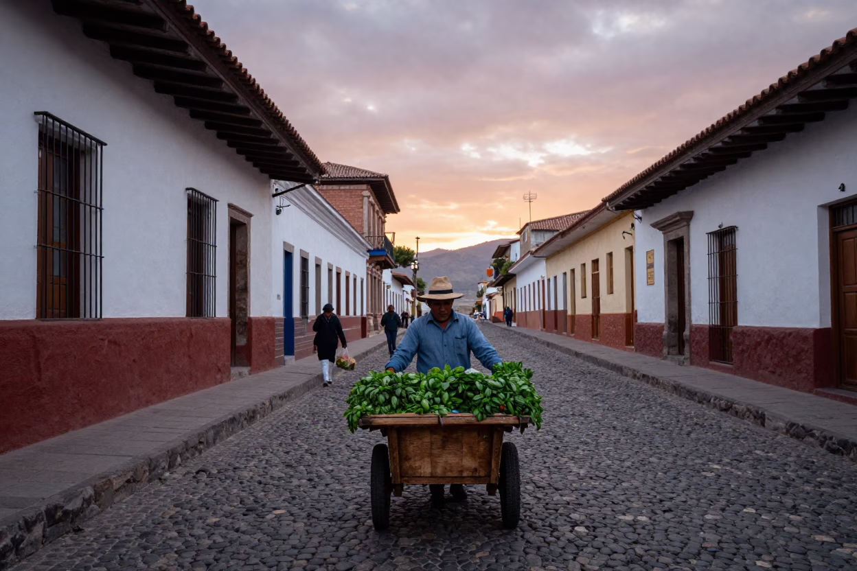 La Paz Street Scene at Nautical Dawn Light in in La Paz, Bolivia