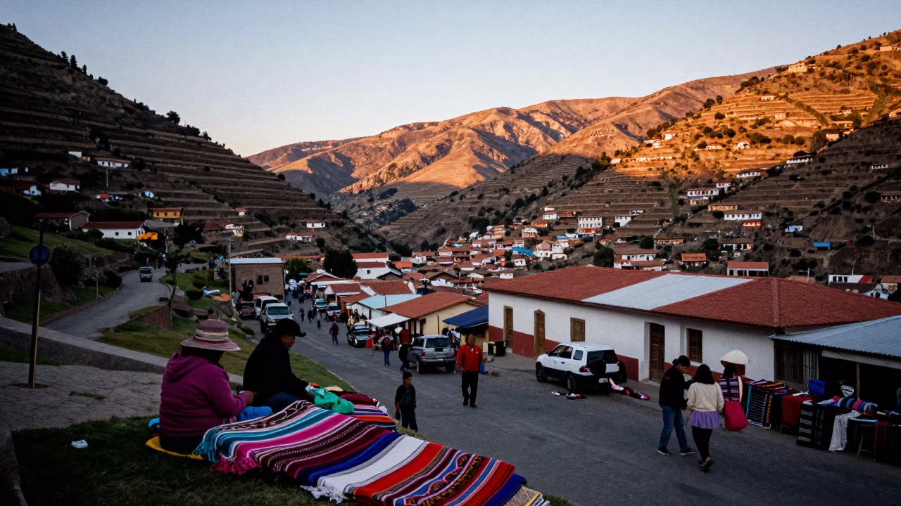La Paz Street Scene at Nautical Dawn Light in in La Paz, Bolivia