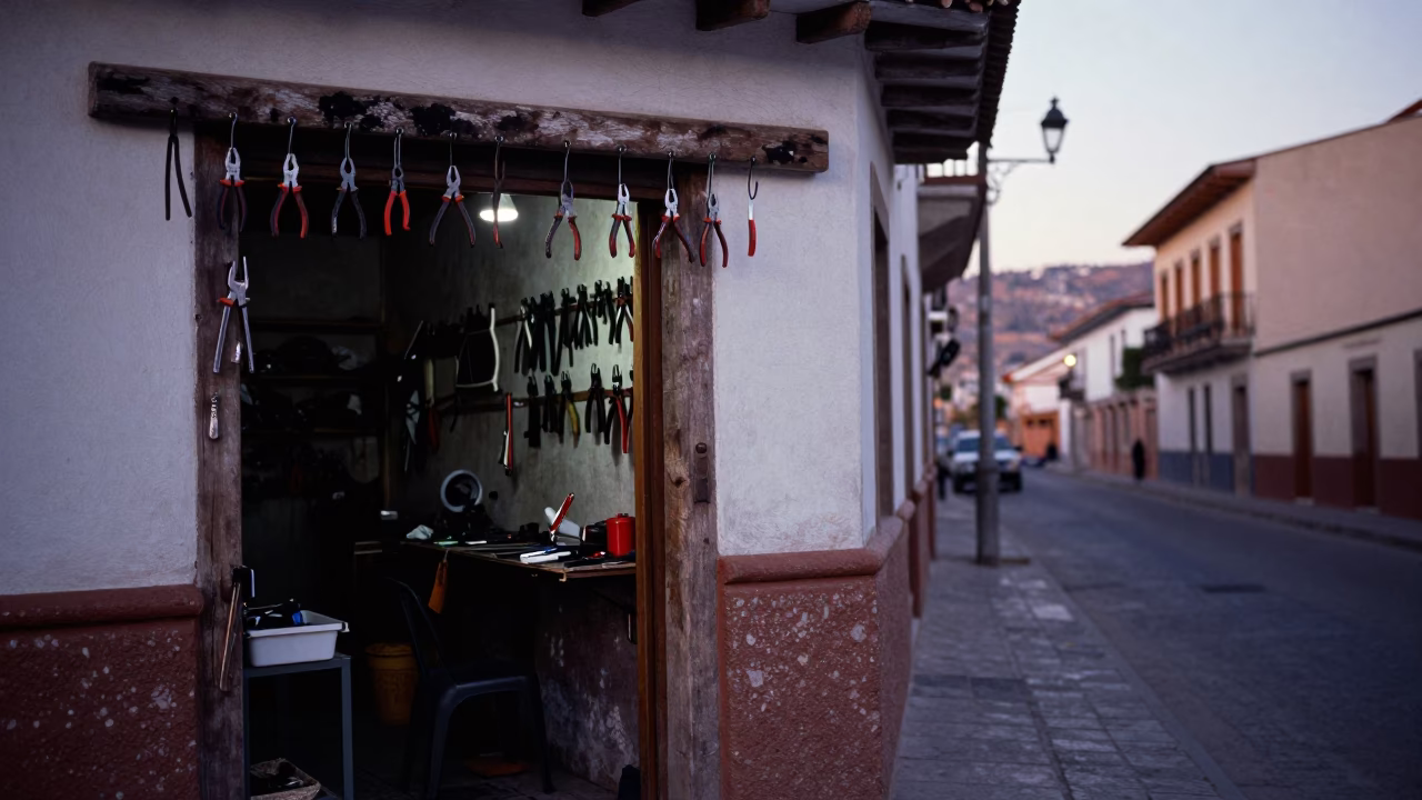 La Paz Street Scene at Sunrise Light in in La Paz, Bolivia