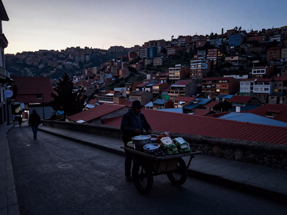 La Paz Street Scene at Sunrise Light in in La Paz, Bolivia
