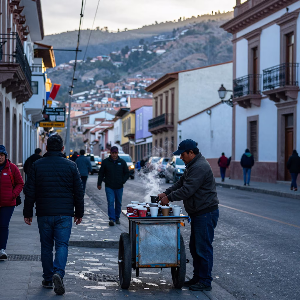 La Paz Street Scene at Sunrise Light in in La Paz, Bolivia