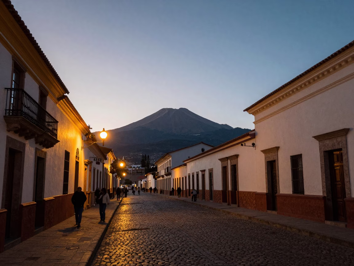 La Paz Street Scene at The Early Evening Light in in La Paz, Bolivia
