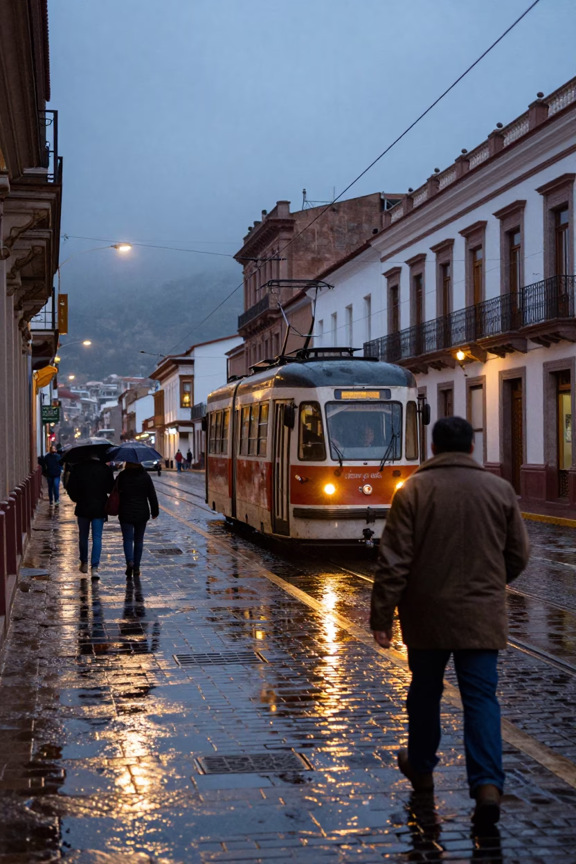La Paz Street Scene at The Early Evening Light in in La Paz, Bolivia