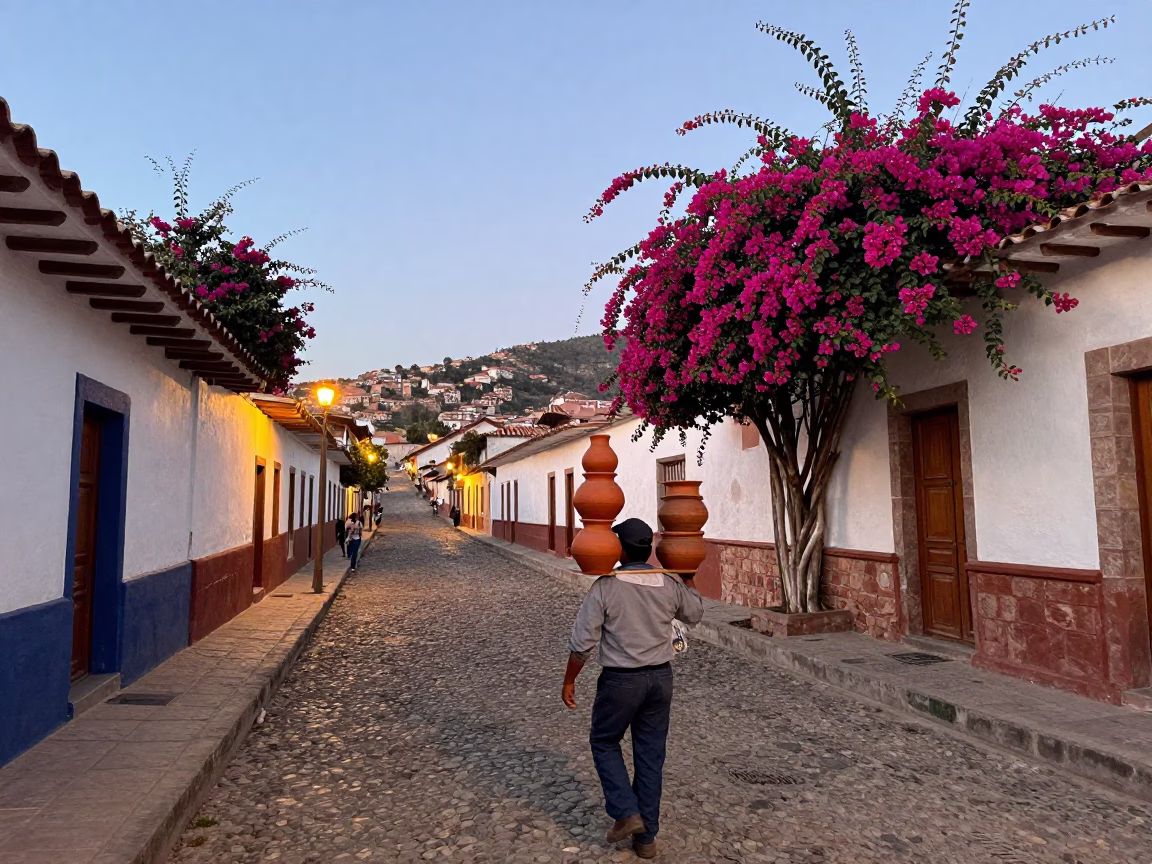 La Paz Street Scene at The Early Evening Light in in La Paz, Bolivia