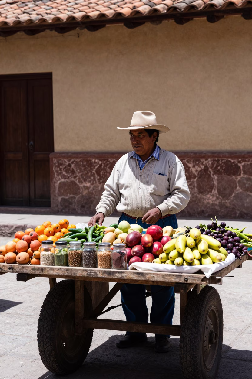 La Paz Street Vendor at Flat Noon Light in in La Paz, Bolivia