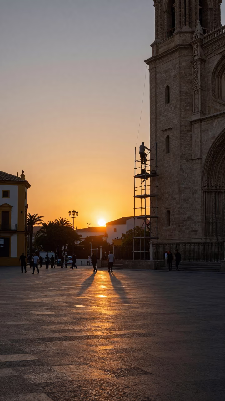 La Virgen in Valencia at As The Sun Drops Toward The Horizon in in Valencia, Spain