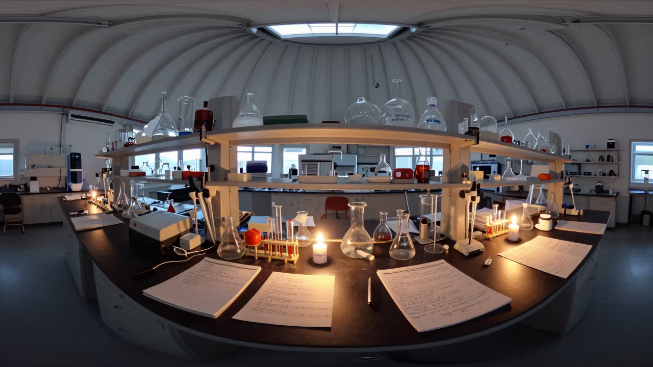 Lab Bench Under Warm Observatory Light in inside an observatory control room in Bursa