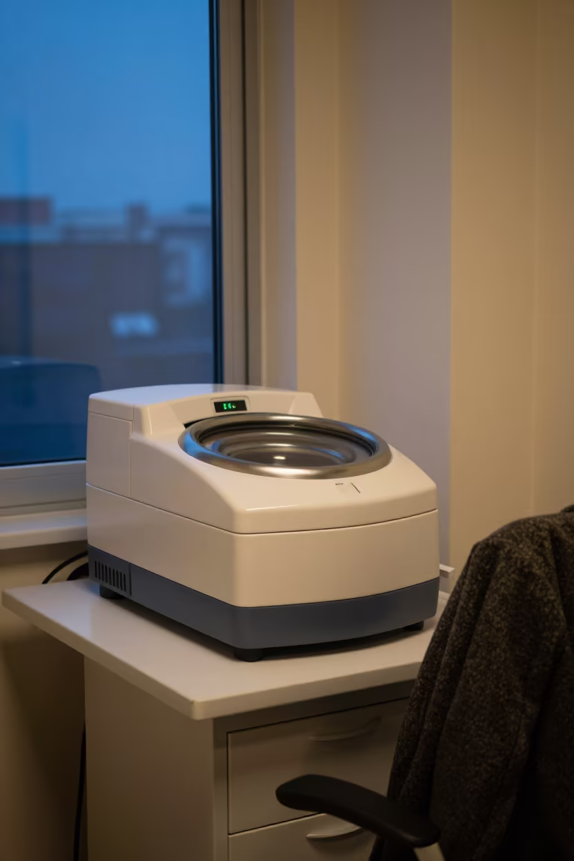 Lab Centrifuge in El Alto Clinic Twilight in inside a clinic exam room in El Alto