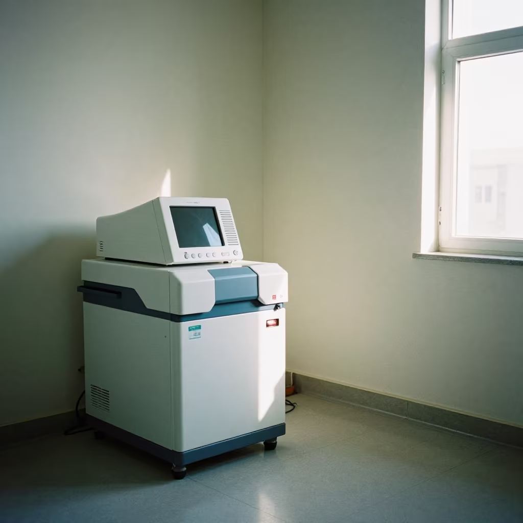 Lab Centrifuge at Nurse Station in Mashhad Noon in at a nurse station under monitor glow in Mashhad