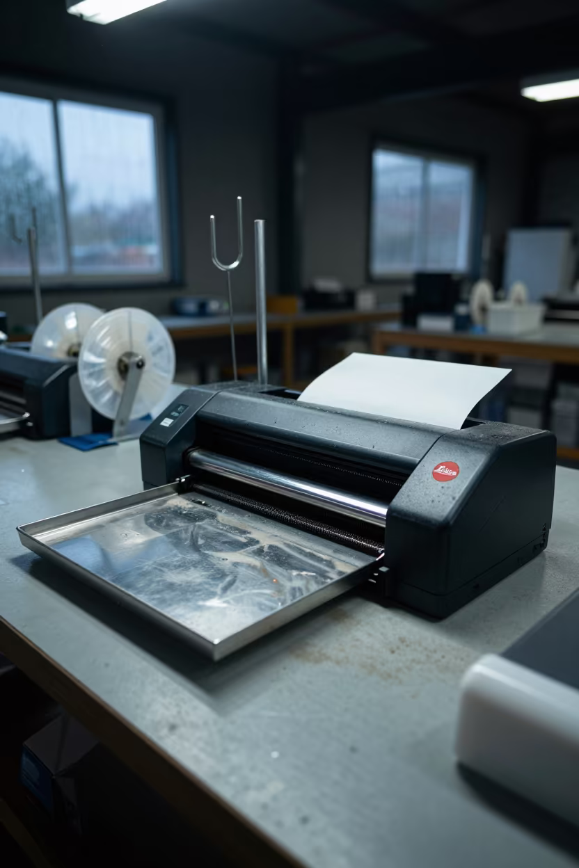 Label Printer Cleaner Kit in Warehouse Night in inside a warehouse aisle near New Borg El Arab