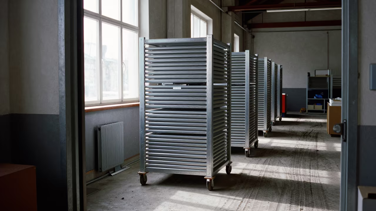 Label Rack in Tallinn Cross-Dock Before Yard Checks in inside a cross-dock lane near Tallinn