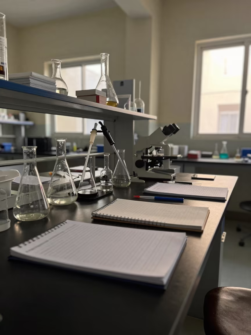 Laboratory Bench with Flasks and Notes in Jaipur in at an engineering workbench in Jaipur
