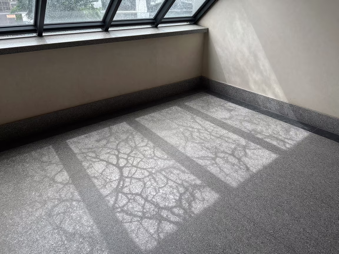 Lace Shadow Patterns on Rough Plaster Floor in inside a glass-roofed arcade near Shenzhen