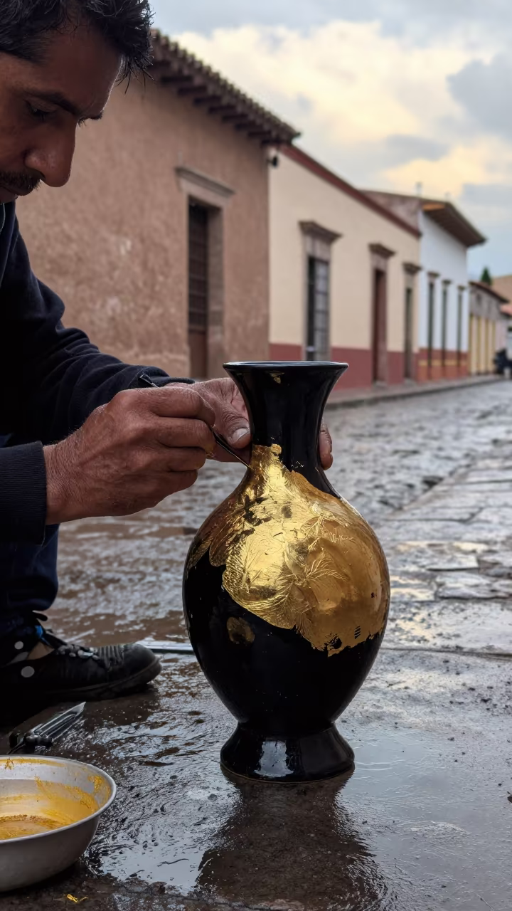 Lacquer Artist Gilding Gold Leaf in La Paz in in Calle Jaen, La Paz