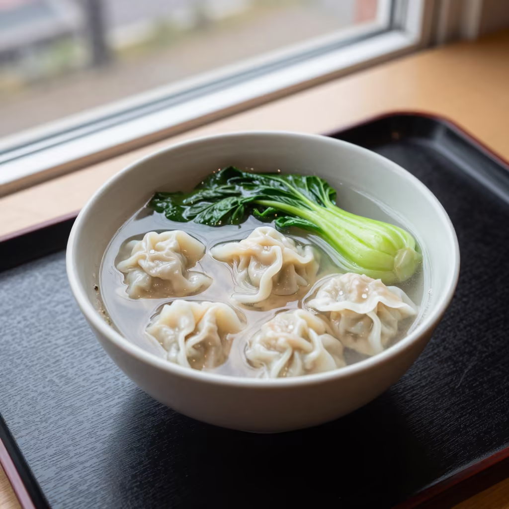 Lacquered Tray Wonton Soup Bok Choy Manchester in on a lacquered tray in Manchester
