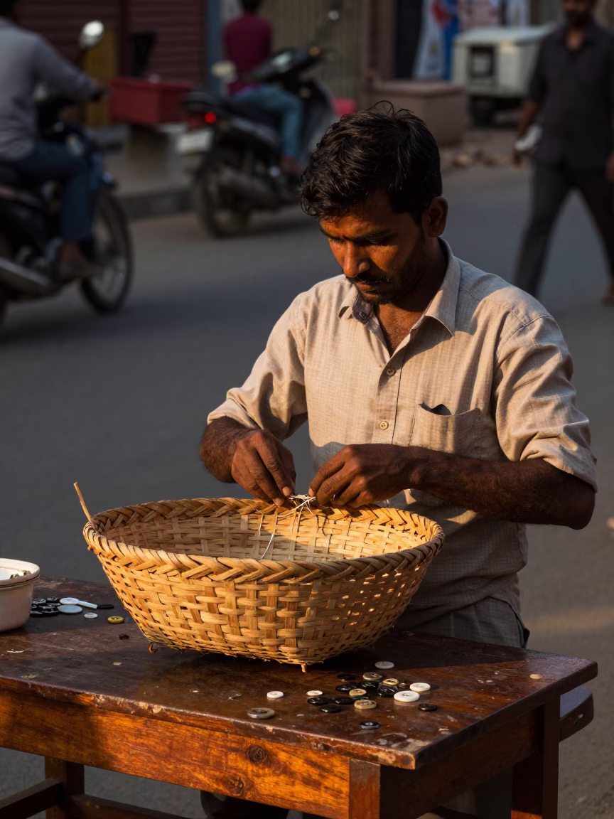 Lacquered Wood in Delhi at The Early Evening Light in in Delhi, India