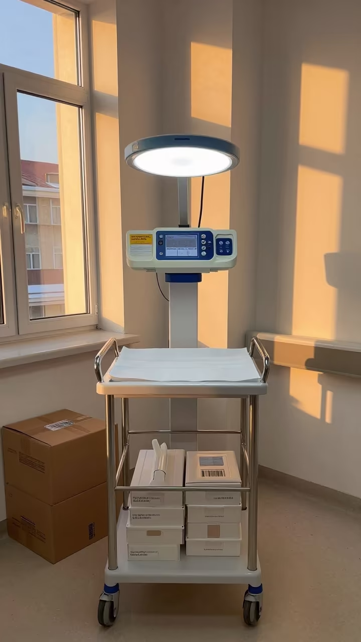 Lactation Scale Cart in Kharkiv Hospital Corridor in inside a hospital corridor near Kharkiv