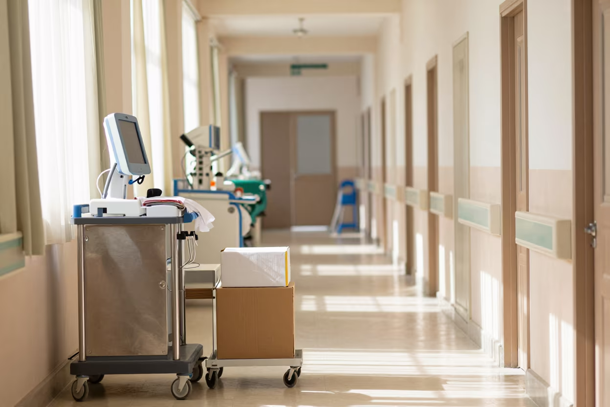 Lactation Scale Cart in Meknes Hospital Corridor in inside a hospital corridor in Meknes