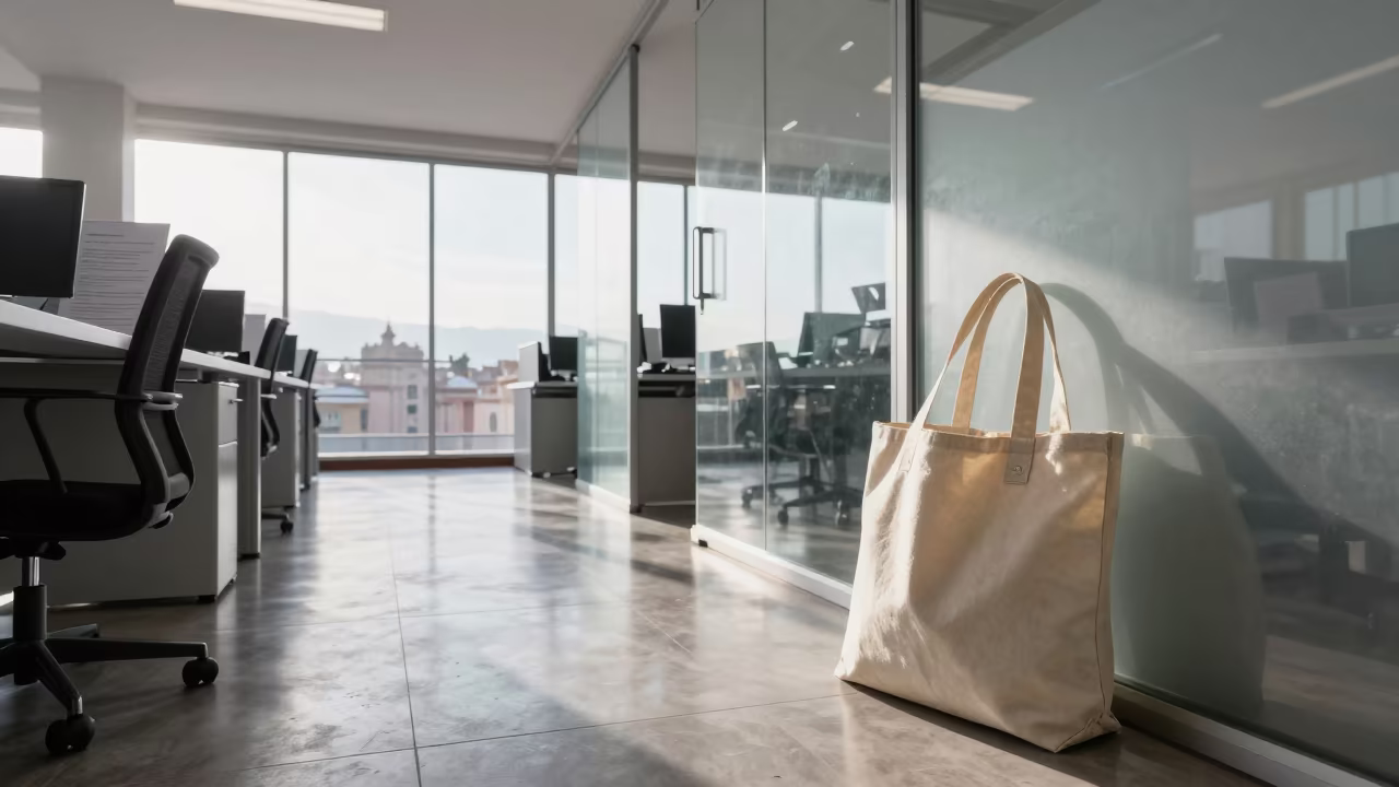 Lactation Tote in Cusco Office Dawn Light in inside an open-plan office bay in San Pedro Market, Cusco