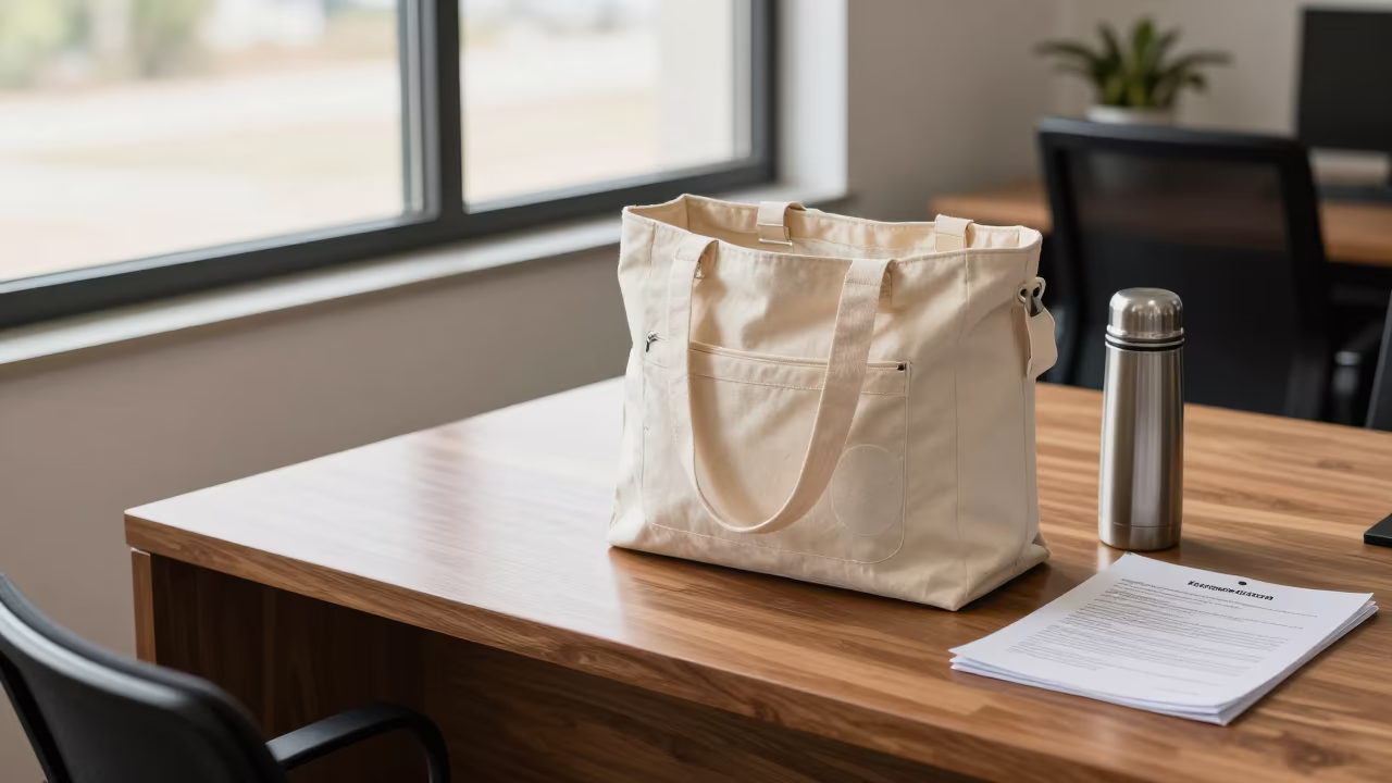 Lactation Tote on Kumba Coworking Desk in inside a coworking floor in Kumba