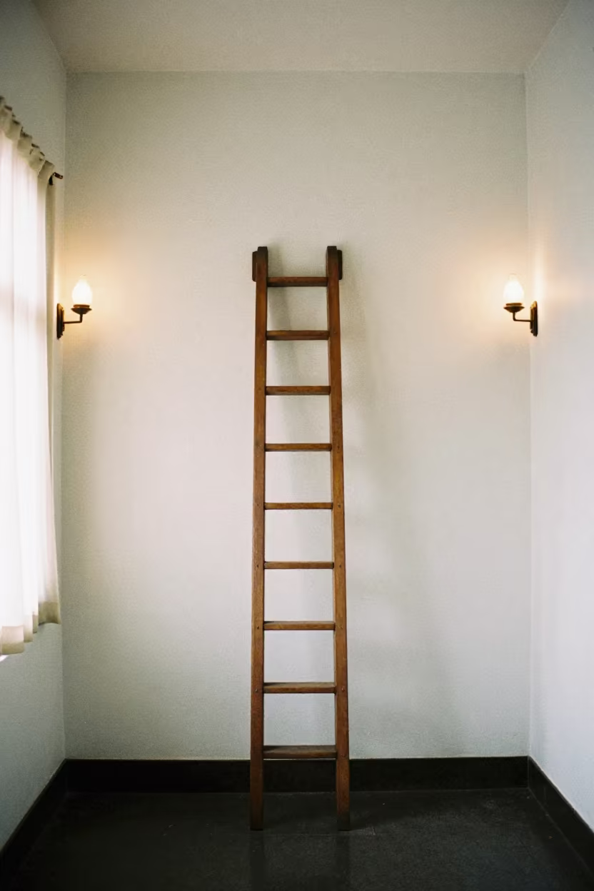 Ladder Against Whitewashed Wall Jakarta Terminal in inside a restored train terminal in Blok M, Jakarta
