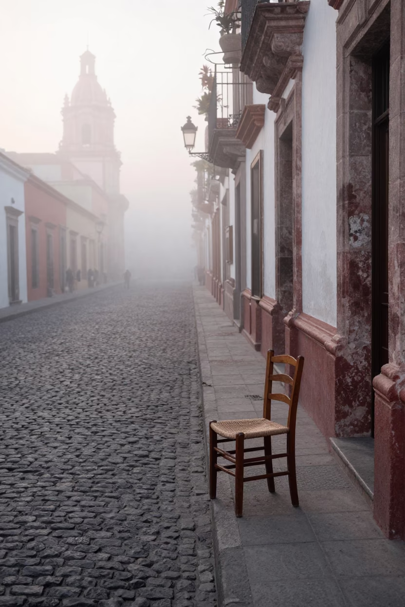 Ladder-back Chair in Guadalajara at Dawn Light in in Guadalajara, Mexico