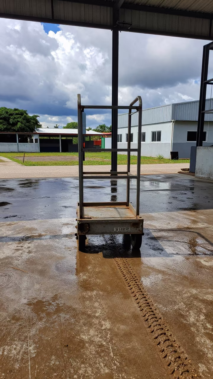 Ladder Cart After Rain on Factory Floor in on a factory floor near Ciudad Bolívar