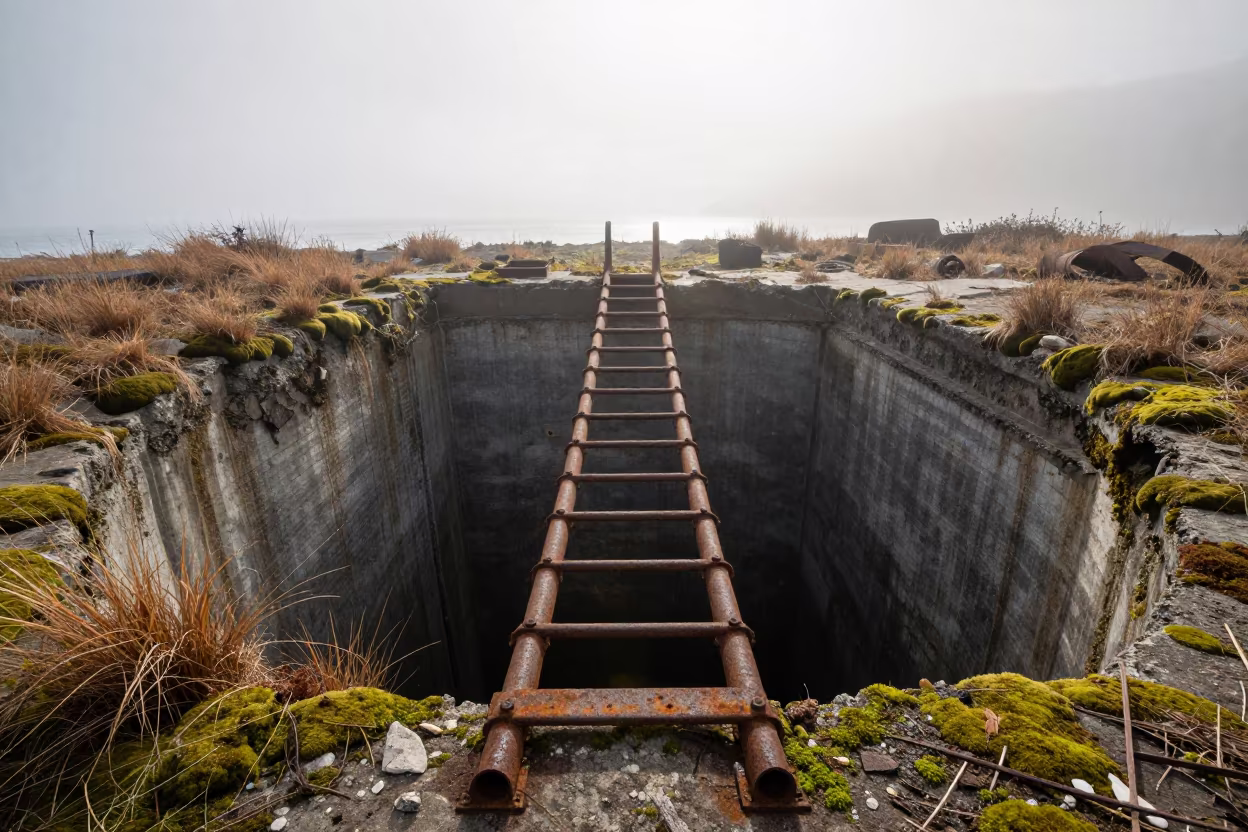 Ladder in Chilean Hammam Dry Dock in inside a roofless hammam in Chile