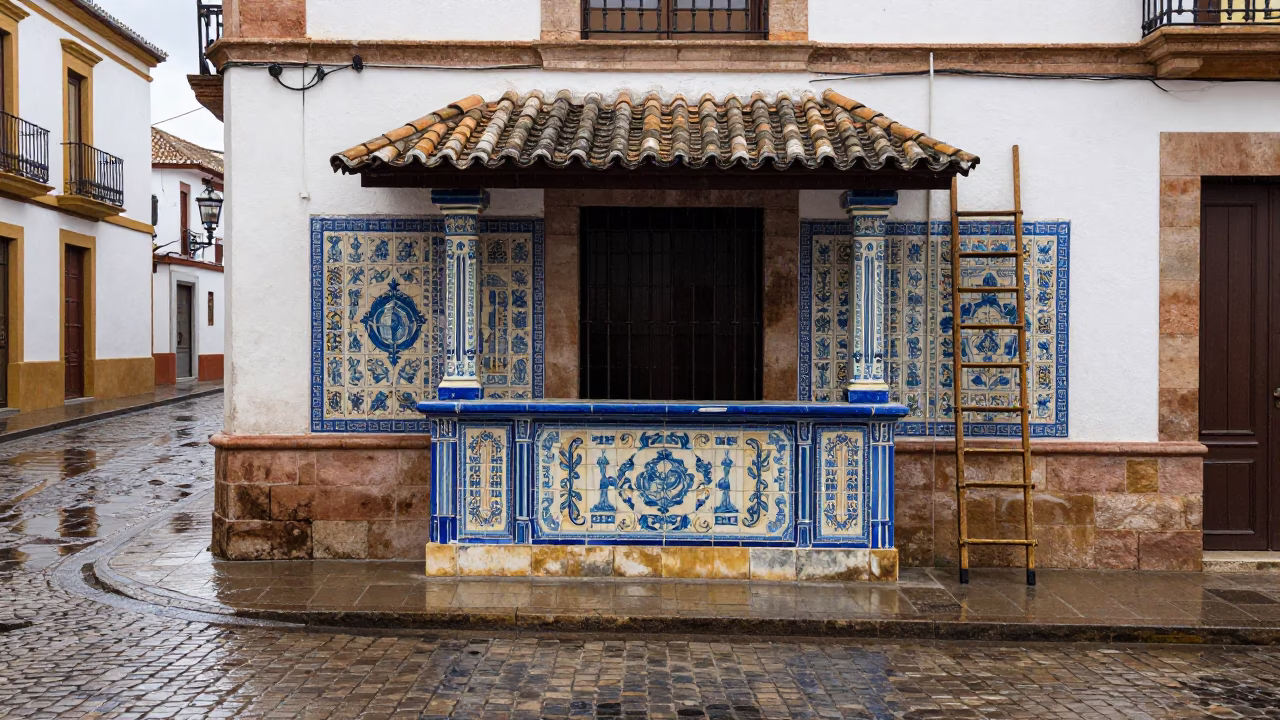 Ladder in Seville at First Light in in Seville, Spain