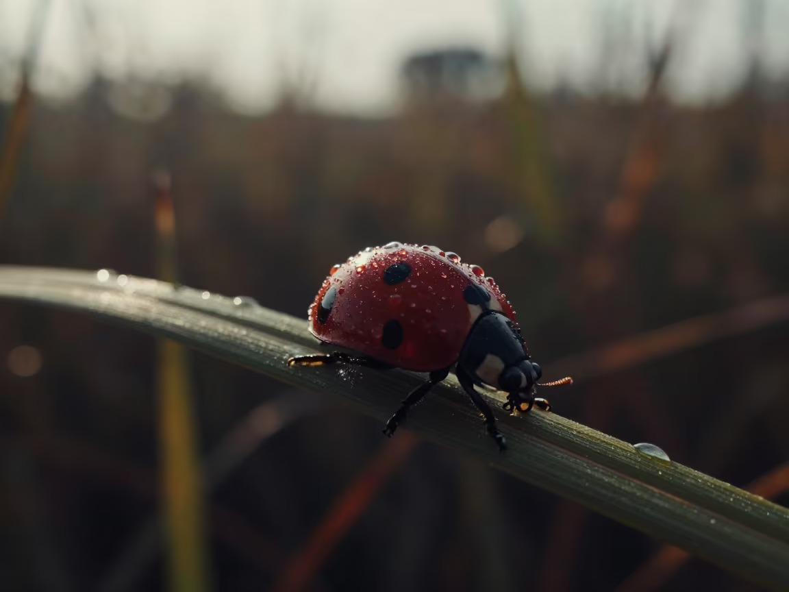 Ladybug Spotted Shell Dew Edge Ghana Reed Bed in at the edge of a reed bed in Ghana