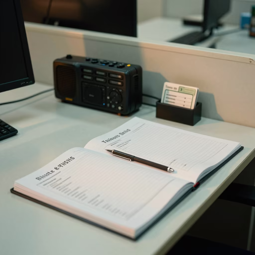 Lagos Office Security Desk with Logs and Radios in at an office reception desk near Yaba, Lagos