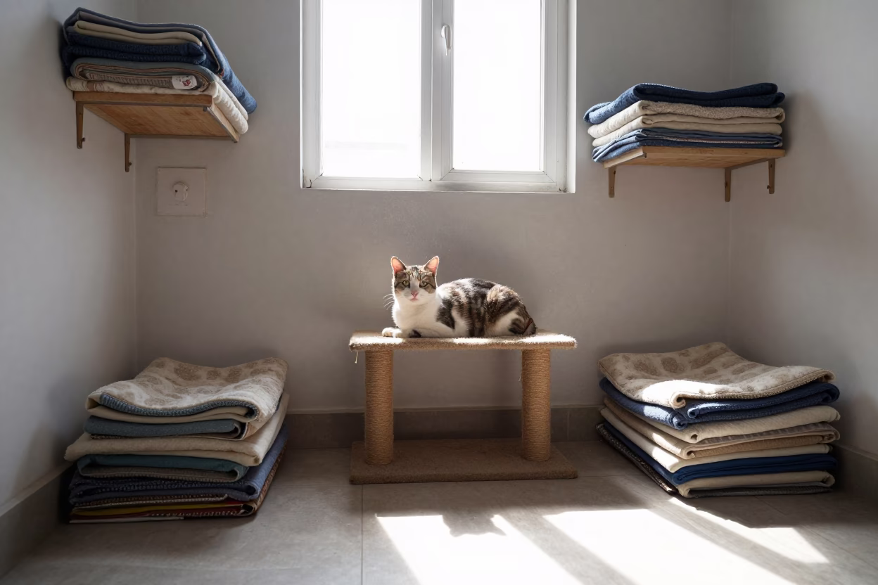 Lahore Cat Lounge Bright Midmorning Light in inside an adoption room in Lahore