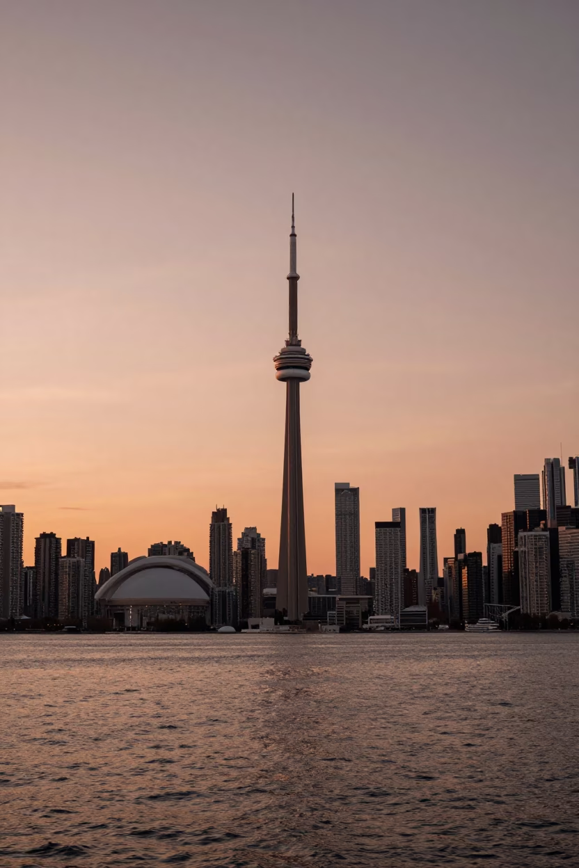 Lake Ontario And City Skyline From High Vantage Point in Toronto in in Toronto, Ontario, Canada