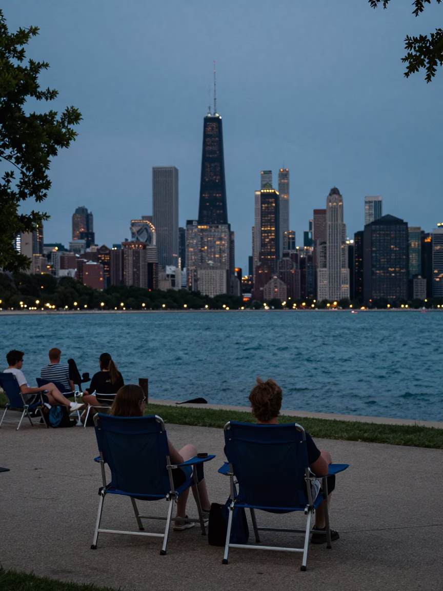 Lakefront Picnic in Chicago at Evening Light in in Chicago, Illinois, United States