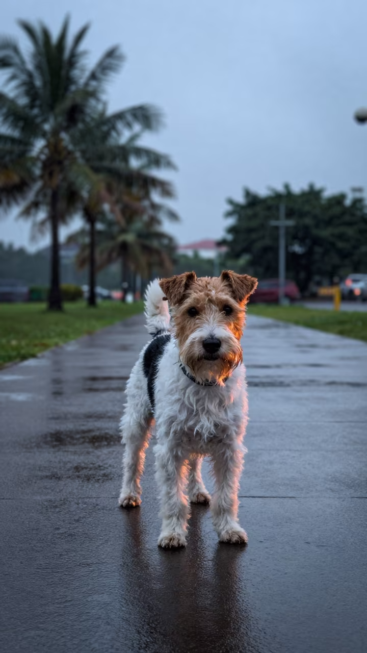 Lakeland Terrier on Monsoon Path in Juhu Park in along a quiet park path with soft open shade and a clean background in Juhu, Mumbai